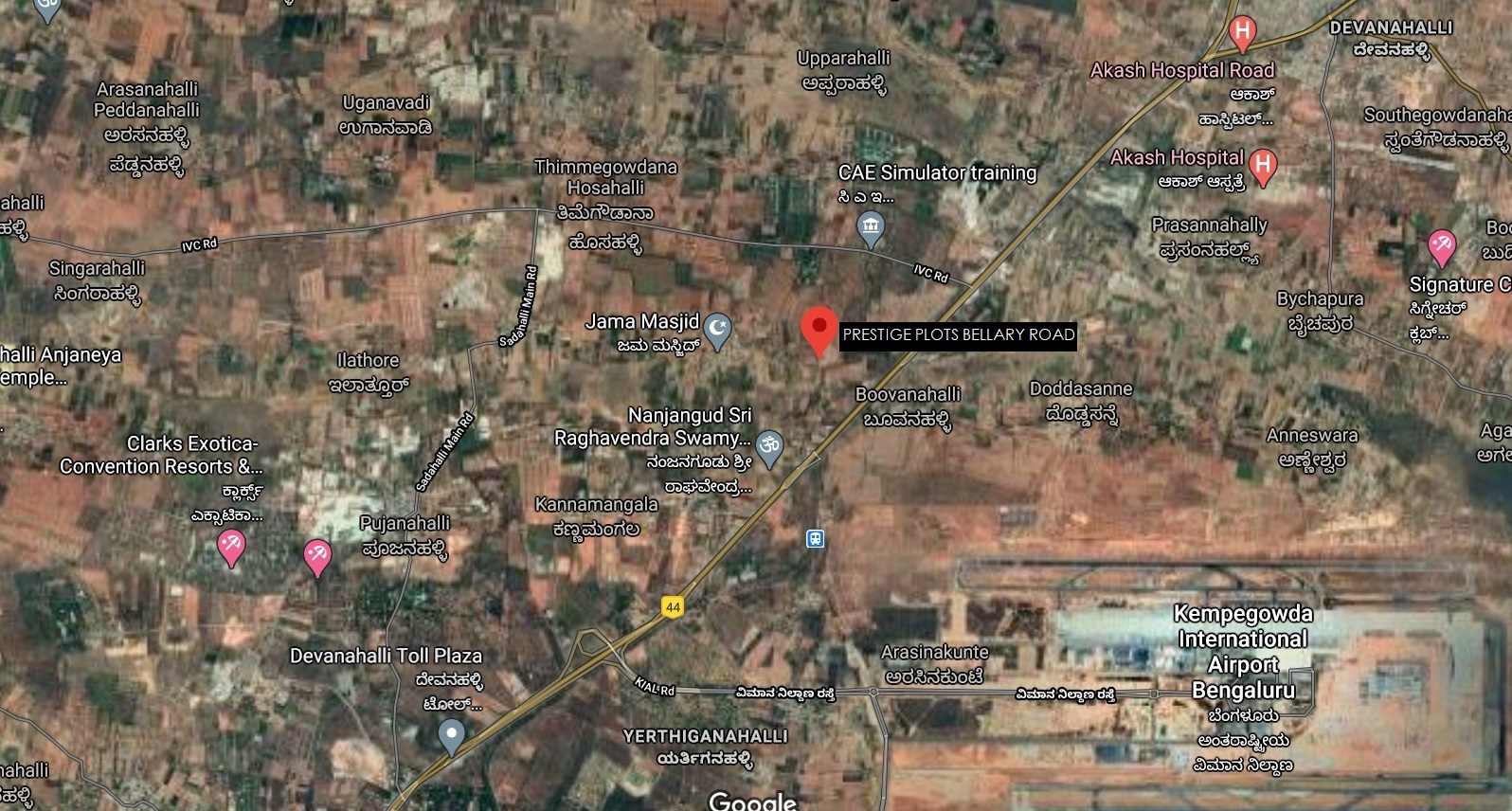 Prestige Plots Bellary Road Location Map