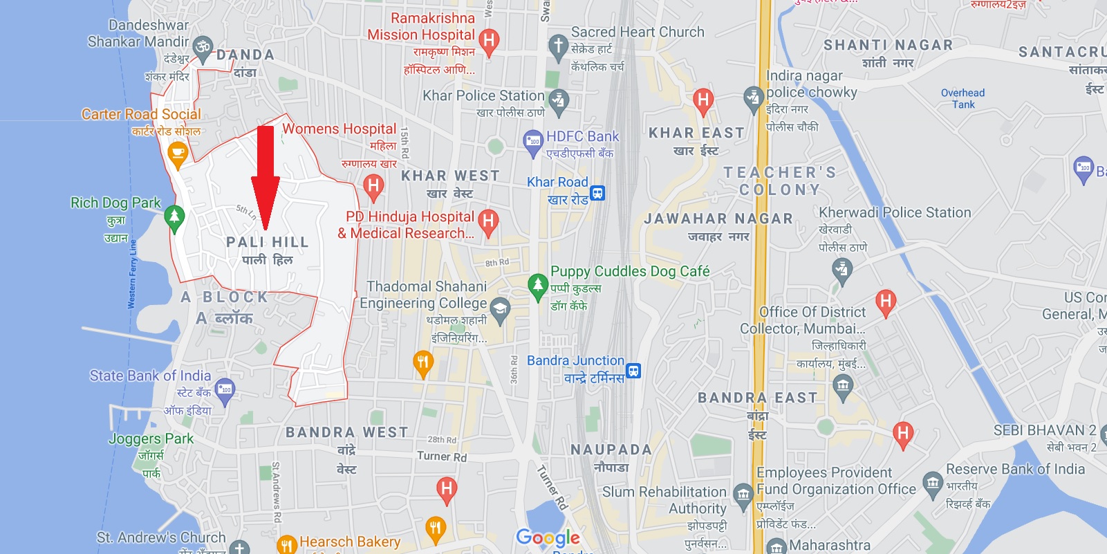 Prestige Daffodils Pali Hill Location Map